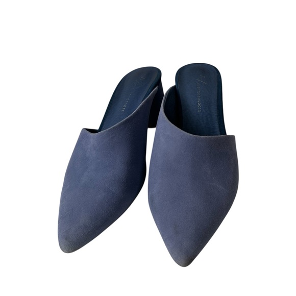 Anthropologie women’s mules blue asymmetrical suede block heels size US 8 M - Picture 2 of 12